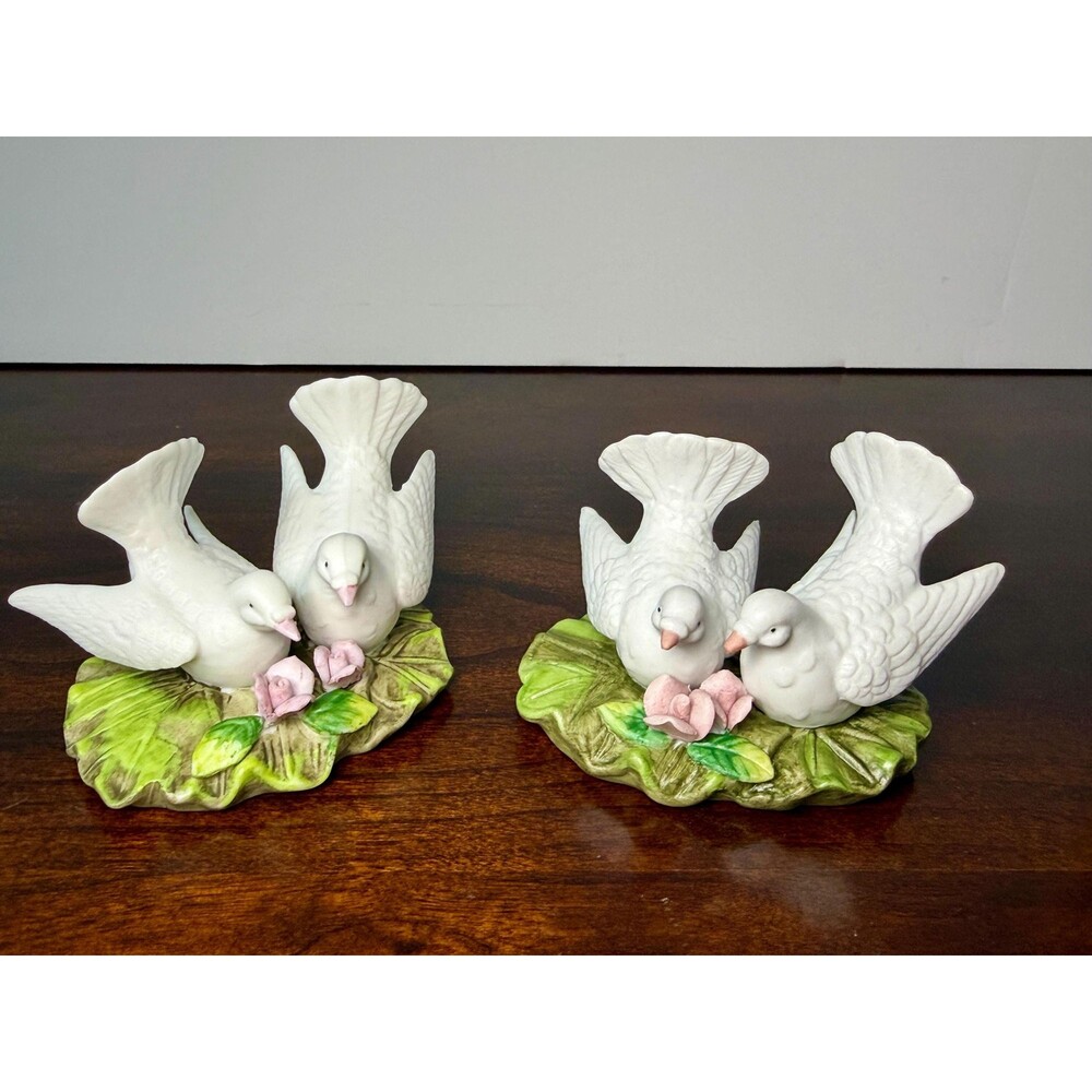 1985 Lefton Dove Figurines Pair Nest Egg Collection 05134 Vintage Birds